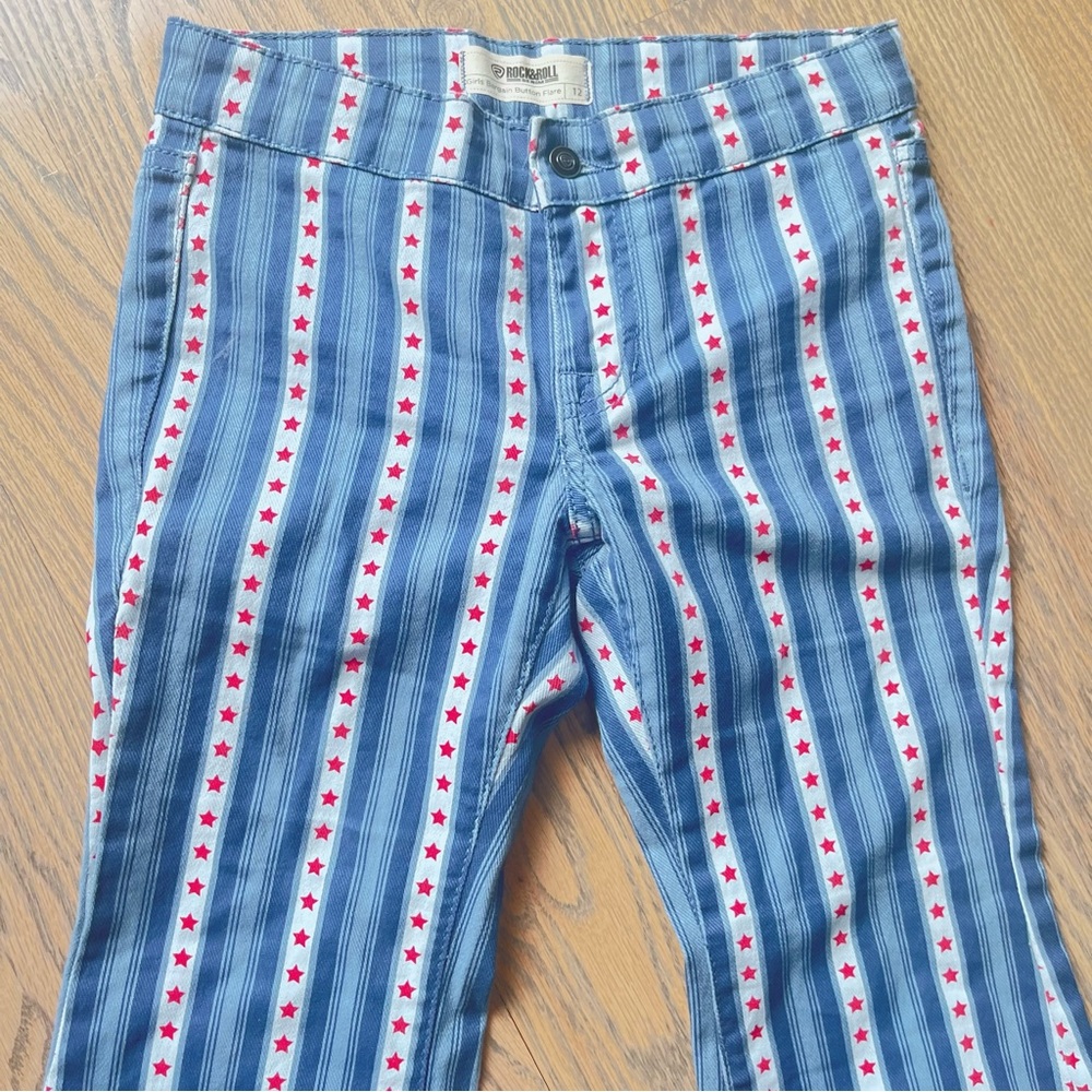 rock & roll denim bargain button striped girl flare jeans size 12 - Picture 3 of 5